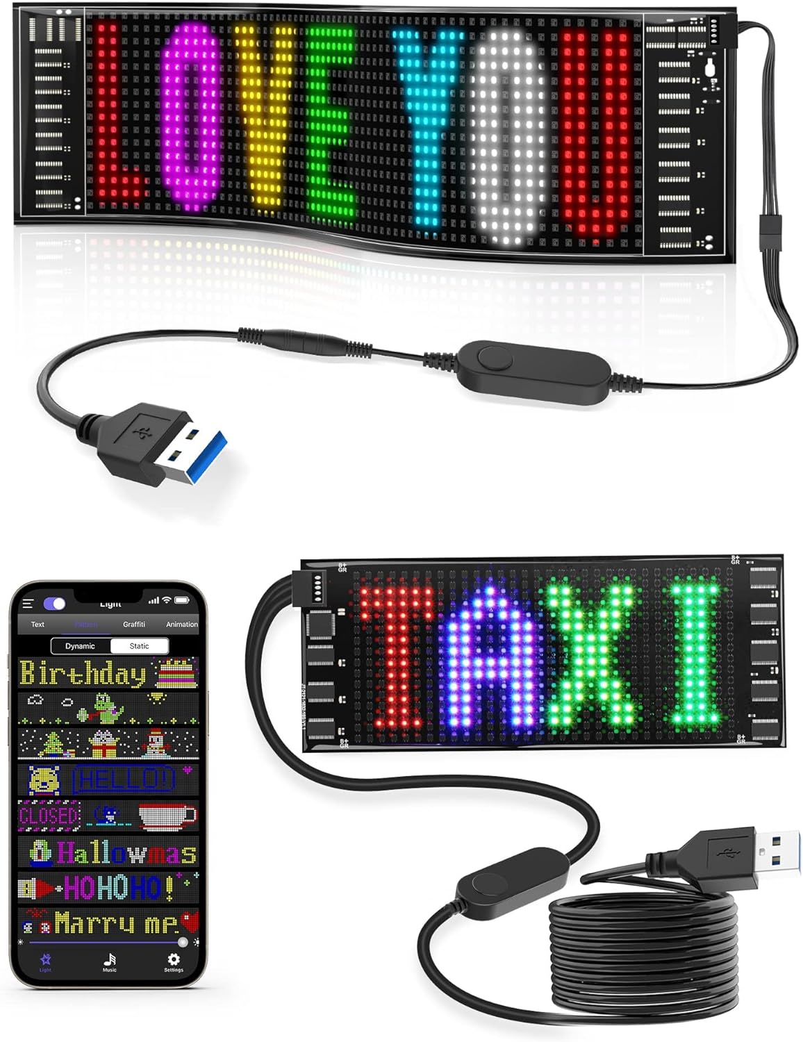 Rayhome 7''x3'' & 15''x4'' Bluetooth App Control LED Car Sign