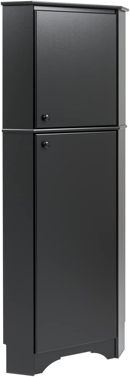 Prepac Elite Functional 2-Door Corner Storage Cabinet with Shelves, Simplistic Tall Corner Shop Cabinet 18.75 D x 29.25 W x 72 H, Black, BSCC-0605-1