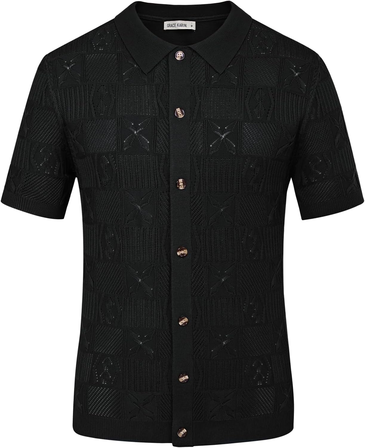 GRACE KARIN Mens Knit Button Down Polo Shirts Short Sleeve Beach Shirts for Men