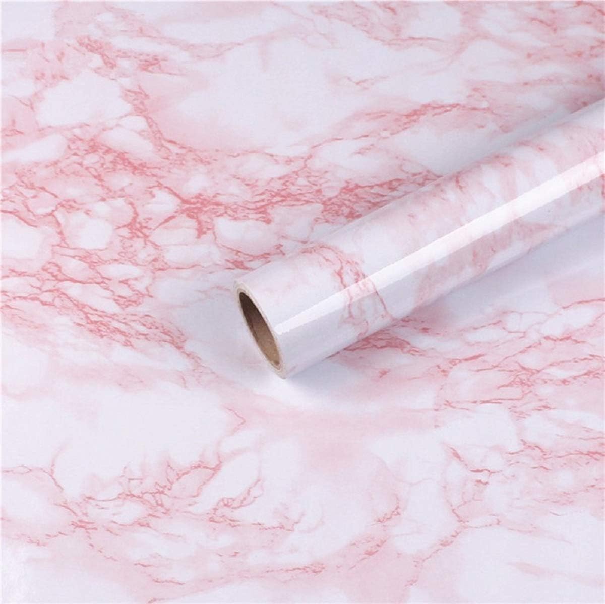 practicalWs 23.6in 118in White Pink Marble Wallpaper Peel and Stick Countertops Self-Adhesive Vinyl Waterproof Wallpaper Great As Cabinets Drawer Shelf Wall Crafts Wall Paper Decorations