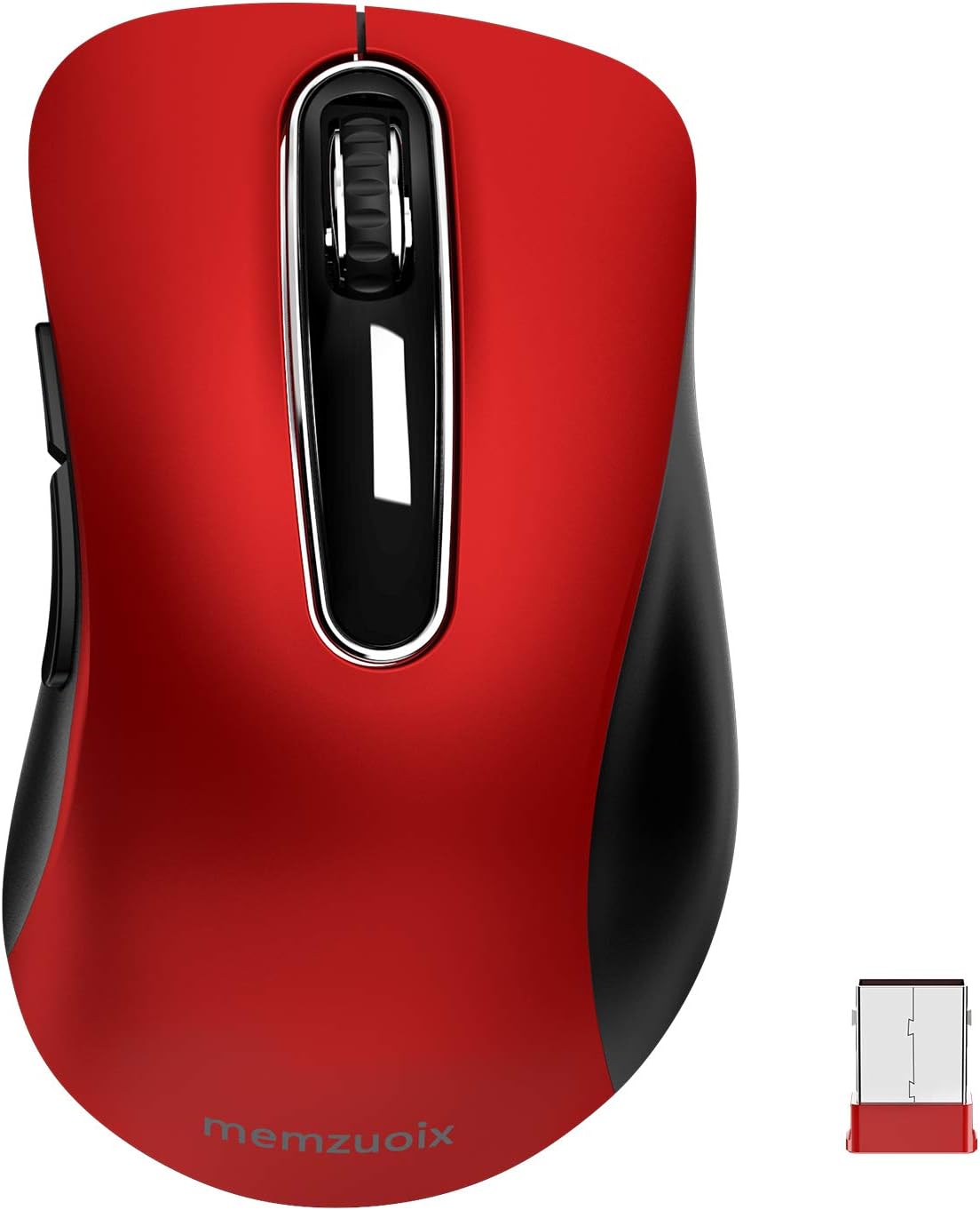 memzuoix 2.4G Wireless Mouse, 1200 DPI Mobile Optical Cordless Mouse with USB Receiver, Portable Computer Mice for Laptop, PC, Desktop, MacBook, 5 Buttons, Red