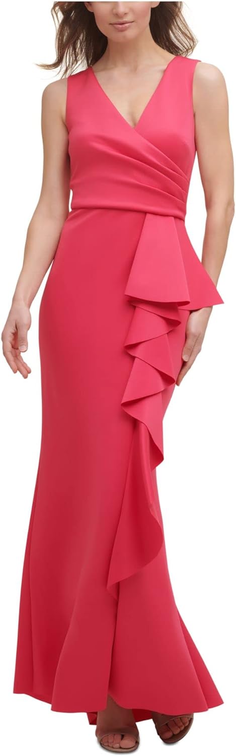 Jessica Howard Women' Sleeveless Side Tuck Gown with Cascade Ruffle Peplum Skirt