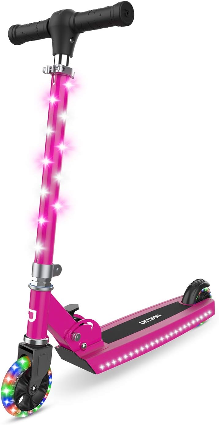 Jetson Scooters - Jupiter Kick Scooter - Collapsible Portable Kids Push Scooter - Lightweight Folding Design with High Visibility RGB Light Up LEDs on Stem, Wheels, and Deck