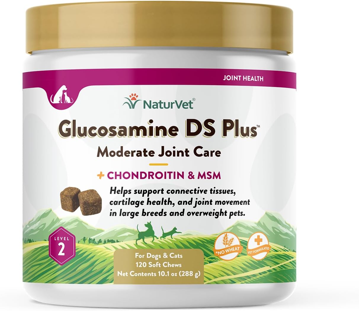 NaturVet  Glucosamine DS Plus - Level 2 Moderate Care  Supports Healthy Hip & Joint Function  Enhanced with Glucosamine, MSM & Chondroitin  for Dogs & Cats120 Soft Chews