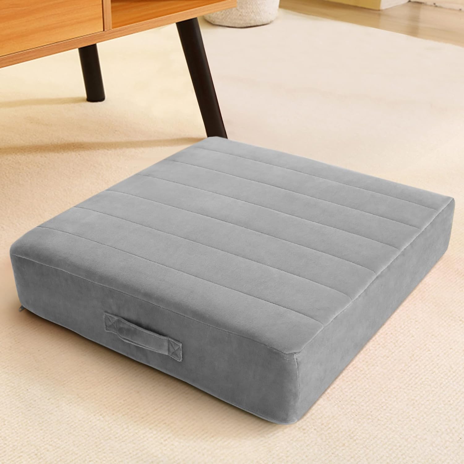 MeMoreCool Square Floor Pillow Seating for Adults Kids, Large Meditation Cushion Floor Pillow with Thick Foam & Soft Tufted Cover, Washable Big Pillow Seat Floor Cushion for Sitting Yoga, 22" Grey