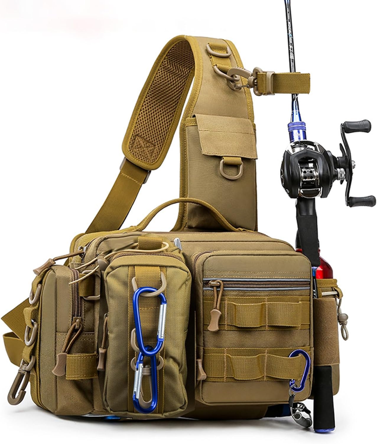 Fly Fishing Bag for Men Fishing Tackle Gear Storage Backpack with Rod Holder Waterproof Sling Shoulder Pack for Accessories Outdoor Camping Climbing (Wolf Brown)