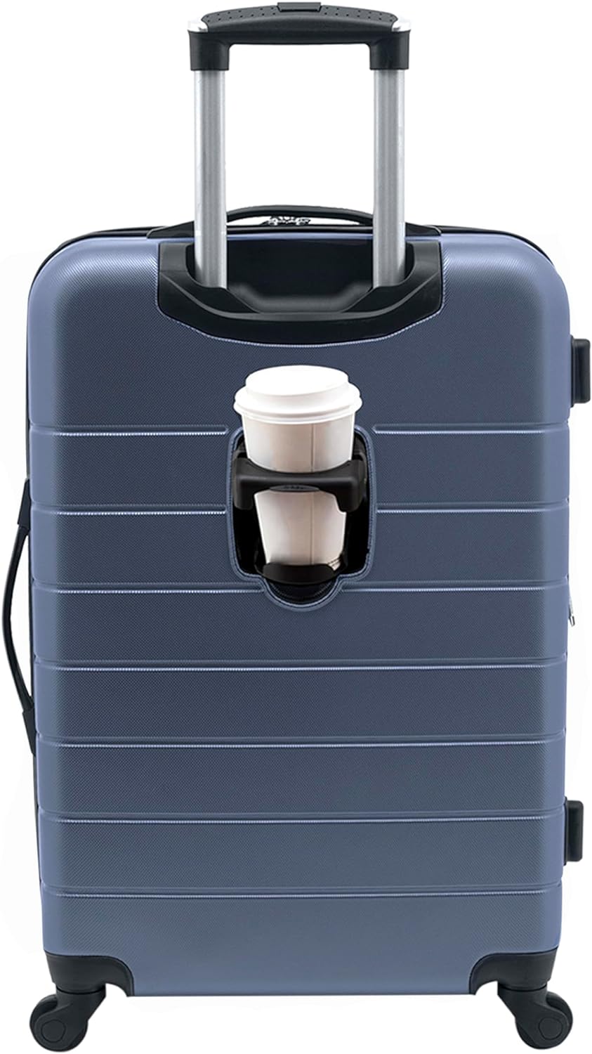 Wrangler Smart Luggage Set with Cup Holder and USB Port, Navy Blue, 20-Inch Carry-On