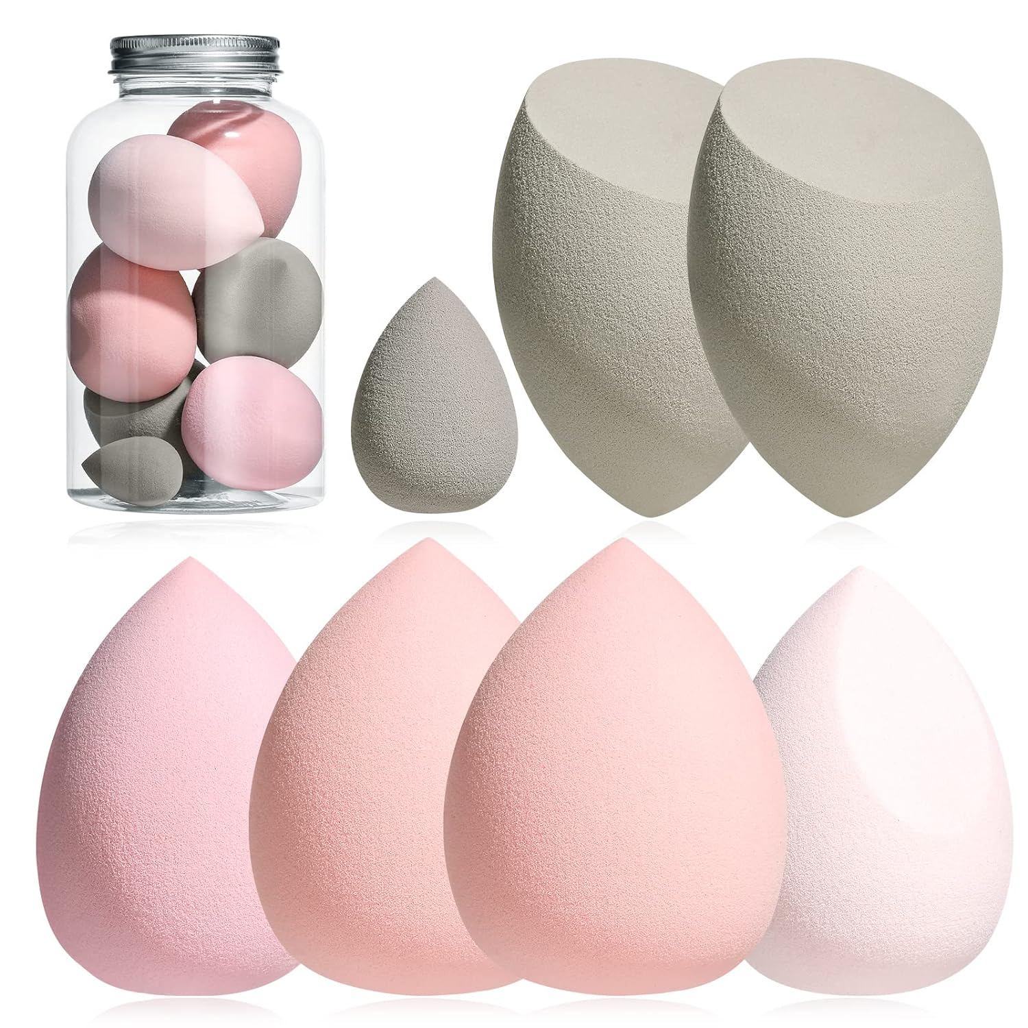 Makeup Sponge Set BS-MALL Blender Sponges 7 Pcs for Liquid, Cream, and Powder, Multi-colored with 1 Mini Makeup Sponge Pink (F-PinkGrey)