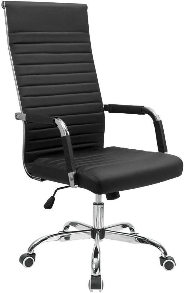 Furmax Ribbed Office Chair High Back PU Leather Executive Conference Chair Adjustable Swivel Chair with Arms, Black