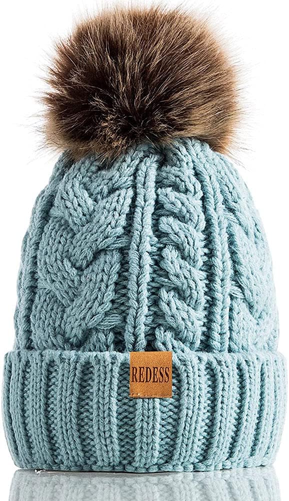 REDESS Women Winter Pompom Beanie Hat with Warm Fleece Lined, Thick Slouchy Snow Knit Skull Ski Cap