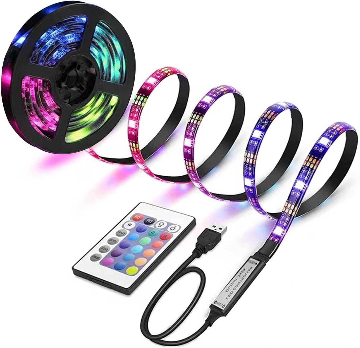 Keepsmile USB Powered RGB 15 Color Led Strip Lights with Remote Control for Bedroom, Party, Kitchen, Home Decoration,Led Step Lights 6.56ft (Unable to Connect to APP)