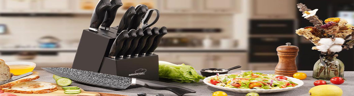 Knife Set, 15 Pieces Kitchen Knife Set with Built in Sharpener, High Carbon German Stainless Steel Knife Block Set, Dishwasher Safe