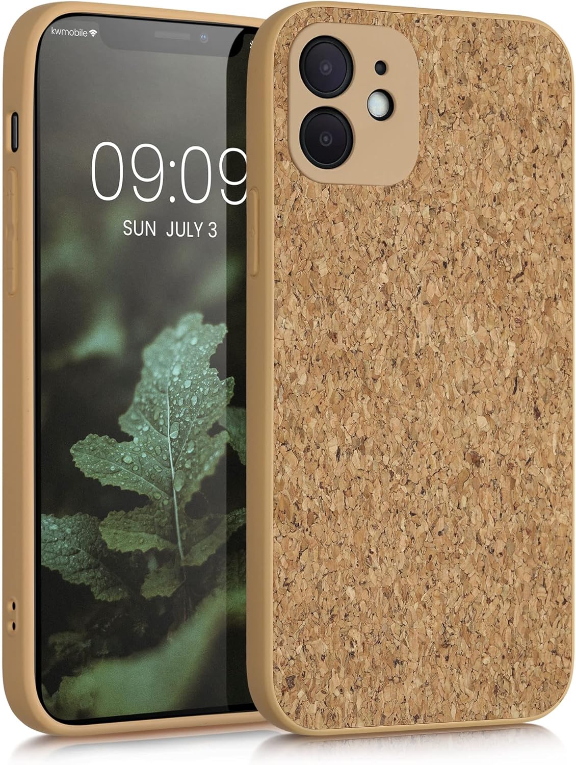 kwmobile Case Compatible with Apple iPhone 12 - Case Made of TPU and Cork with Bumper for Phone - Light Brown