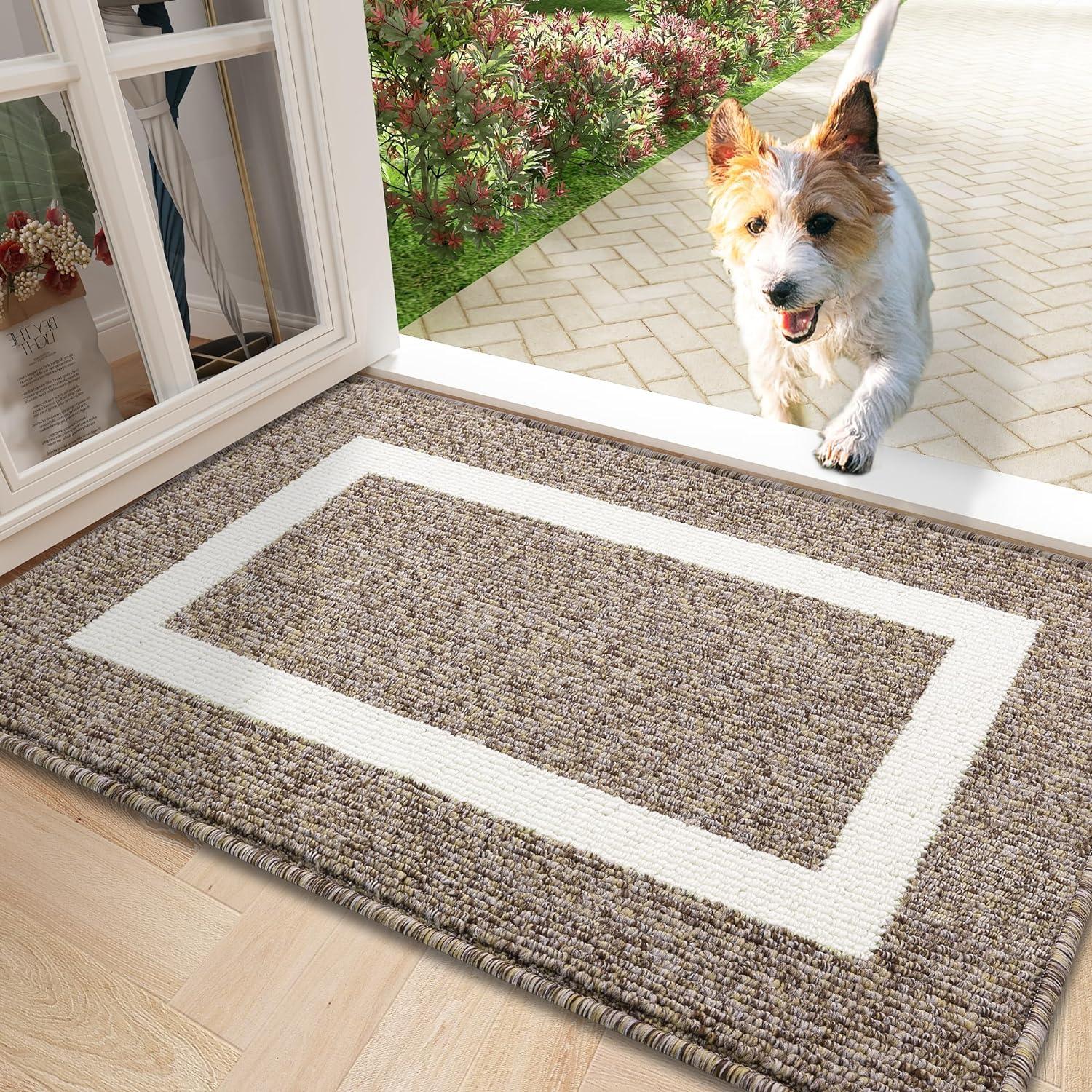 OLANLY Indoor Door Mat, 32x20, Non-Slip Absorbent Resist Dirt Entrance Mat, Washable Low-Profile Inside Entry Doormats for Entryway, Brown