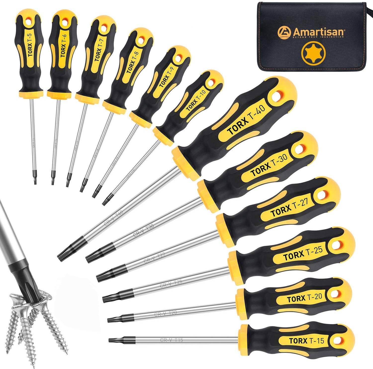 Amartisan 12-Piece Magnetic Torx Screwdrivers Set, Magnetic Torx Driver Star Screwdrivers Set T5 - T40 Best Choice