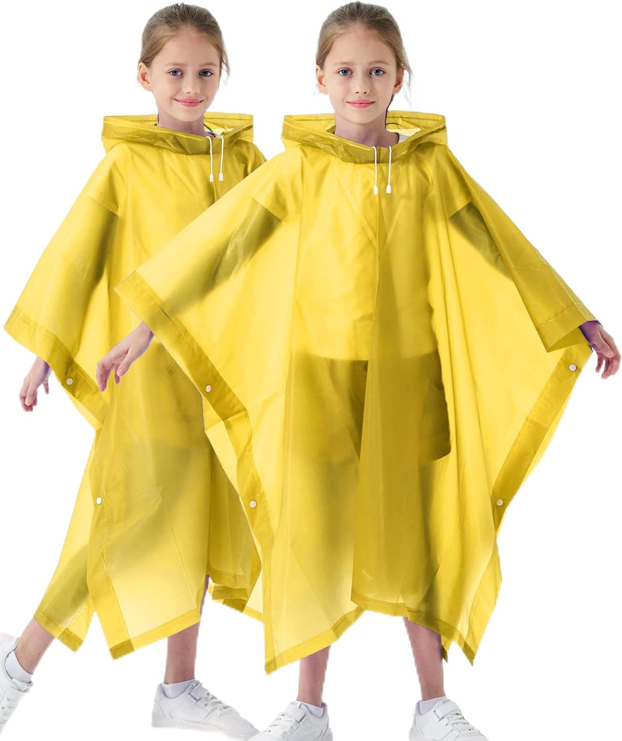 2 Pack Raincoats for Kids, Kids Reusable Emergency Rain Ponchos with Drawstring Hood for Boys and Girls