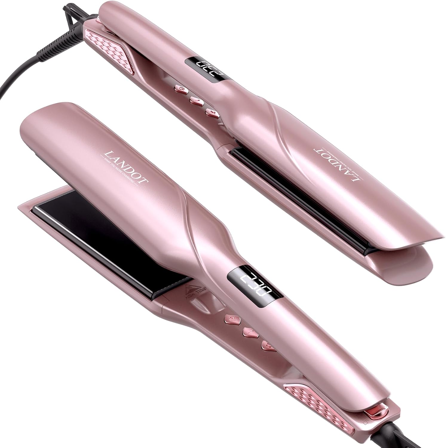 LANDOT Ceramic Flat Iron Hair Straightener: 1.75 Inch Wide Professional Flat Iron for All Hair Types - Adjustable Temp(250 -450) Fast Heat up Dual Voltage Straightening Iron