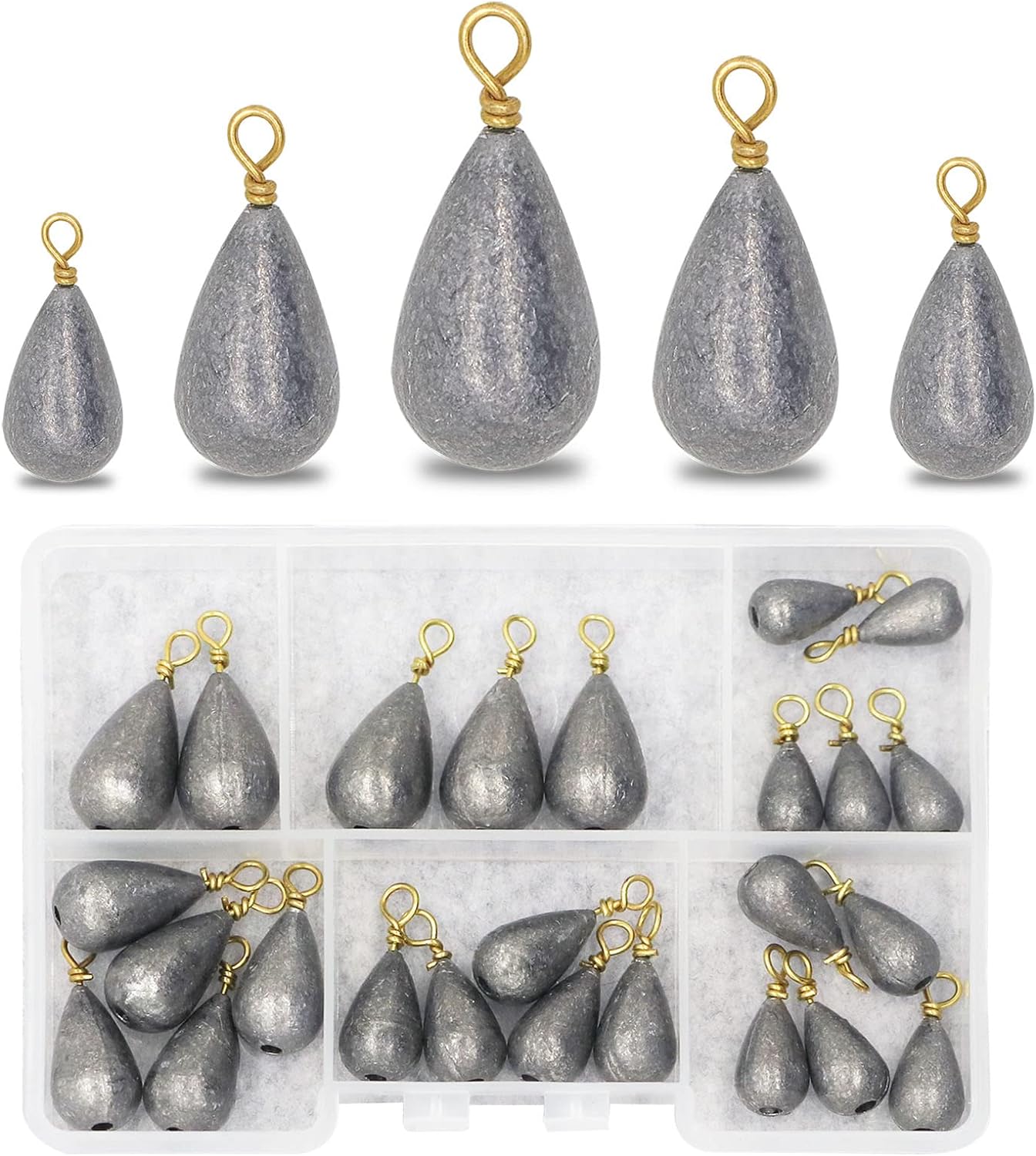 Fishing Weights Sinkers Kit, 25pcs/Box Assorted Bass Casting Weights Bell Sinkers Catfish Weights Sinkers for Saltwater Freshwater Fishing