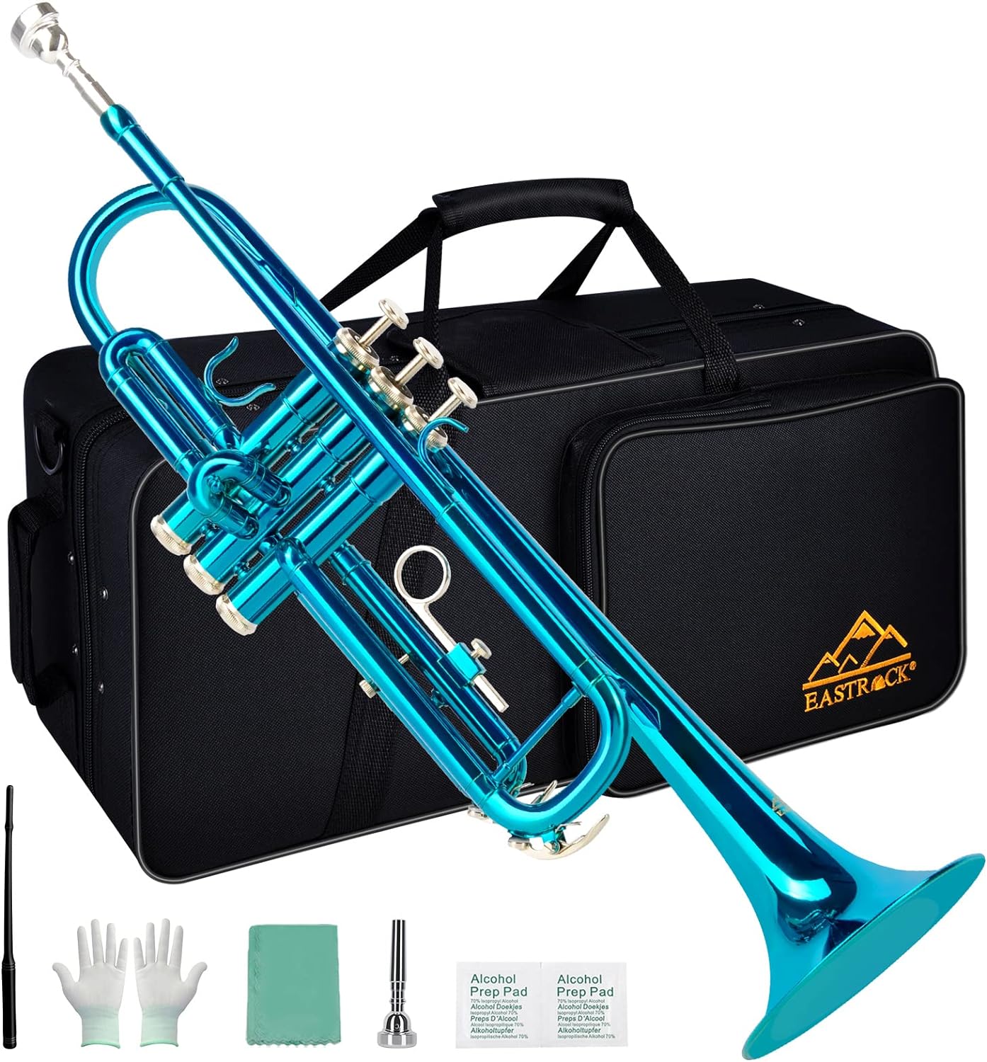 EASTROCK Bb Trumpet Standard Trumpet Set with Carrying Case,Gloves, 7C Mouthpiece and Cleaning Kit (Sea Blue)