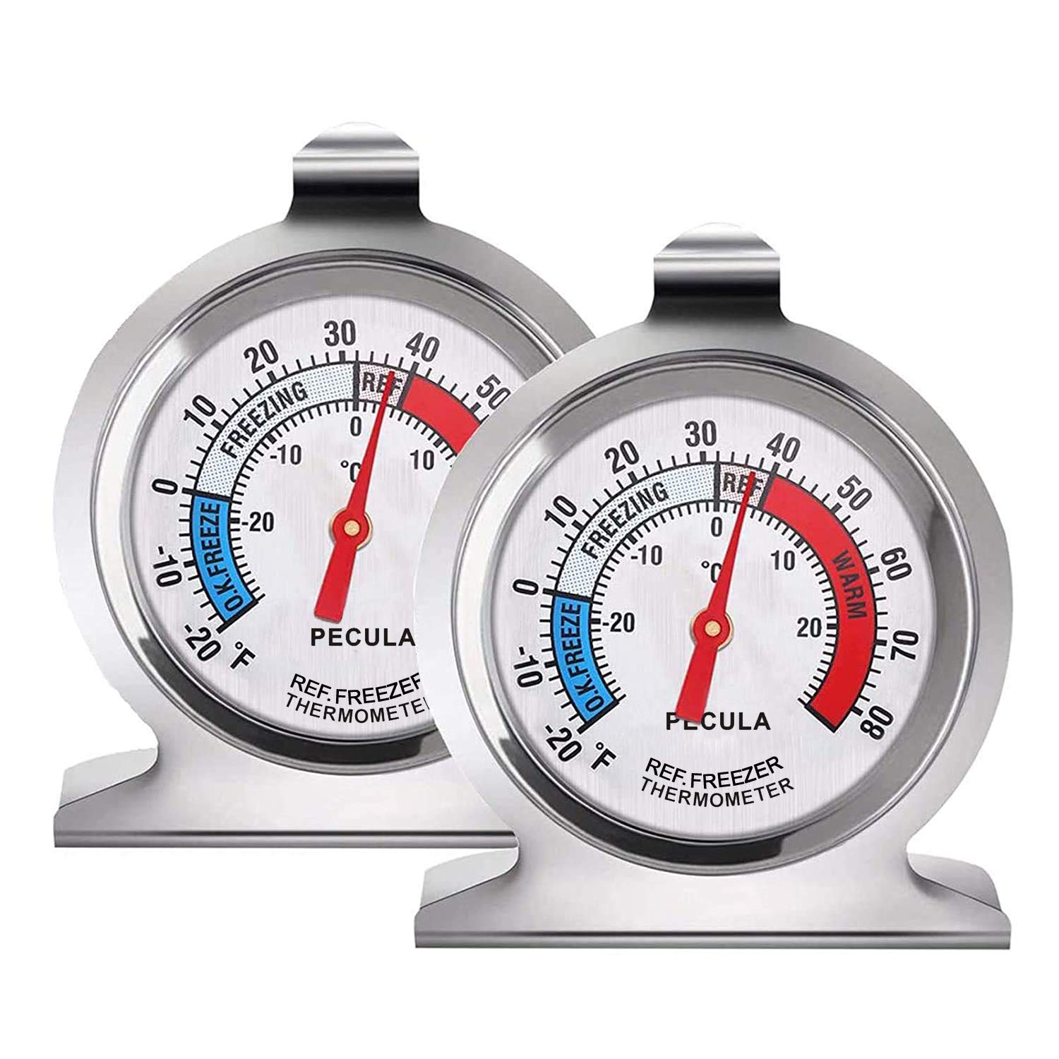 2 Pack Refrigerator Thermometer, -30~30C/-20~80F, Classic Fridge Analog Thermometer Large Dial with Red Indicator Thermometer for Freezer Refrigerator Cooler