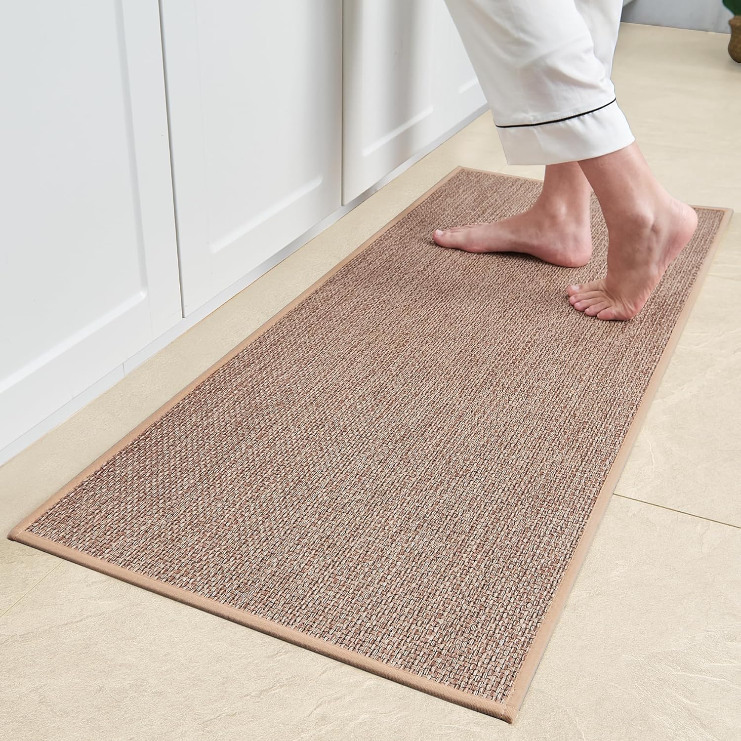 Andency Kitchen Rugs and Mats, Washable Non Slip Runner Rugs for Kitchen Floor, Absorbent Kitchen Mat, Front of Sink, Standing Mats for Entryway, Hallway, Laundry, 20x70, Beige