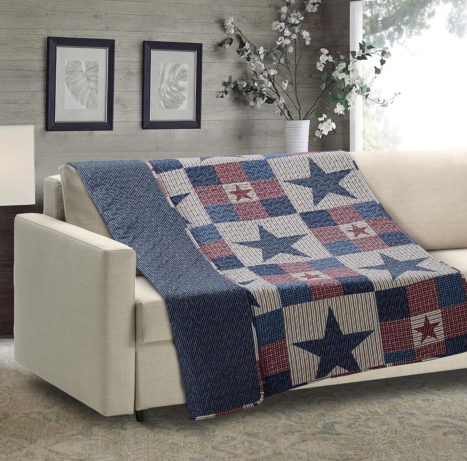 Virah Bella Quilted Throw Blanket 50" x 60" Mountain Cabin Gray Lightweight Throw Quilt Great for Loungers & Extra Bedding - Beautiful Lodge-Themed Blanket