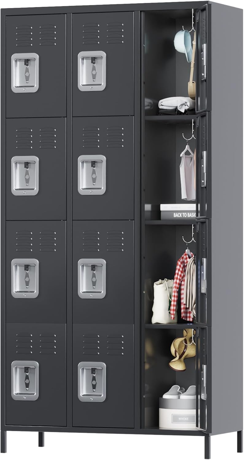 12 Doors Metal Storage Locker, 72 H Employees Lockers Storage Cabinet with 12 Hooks, Lockable Steel Locker for Home, Office, Gym, School (Dark Gray)