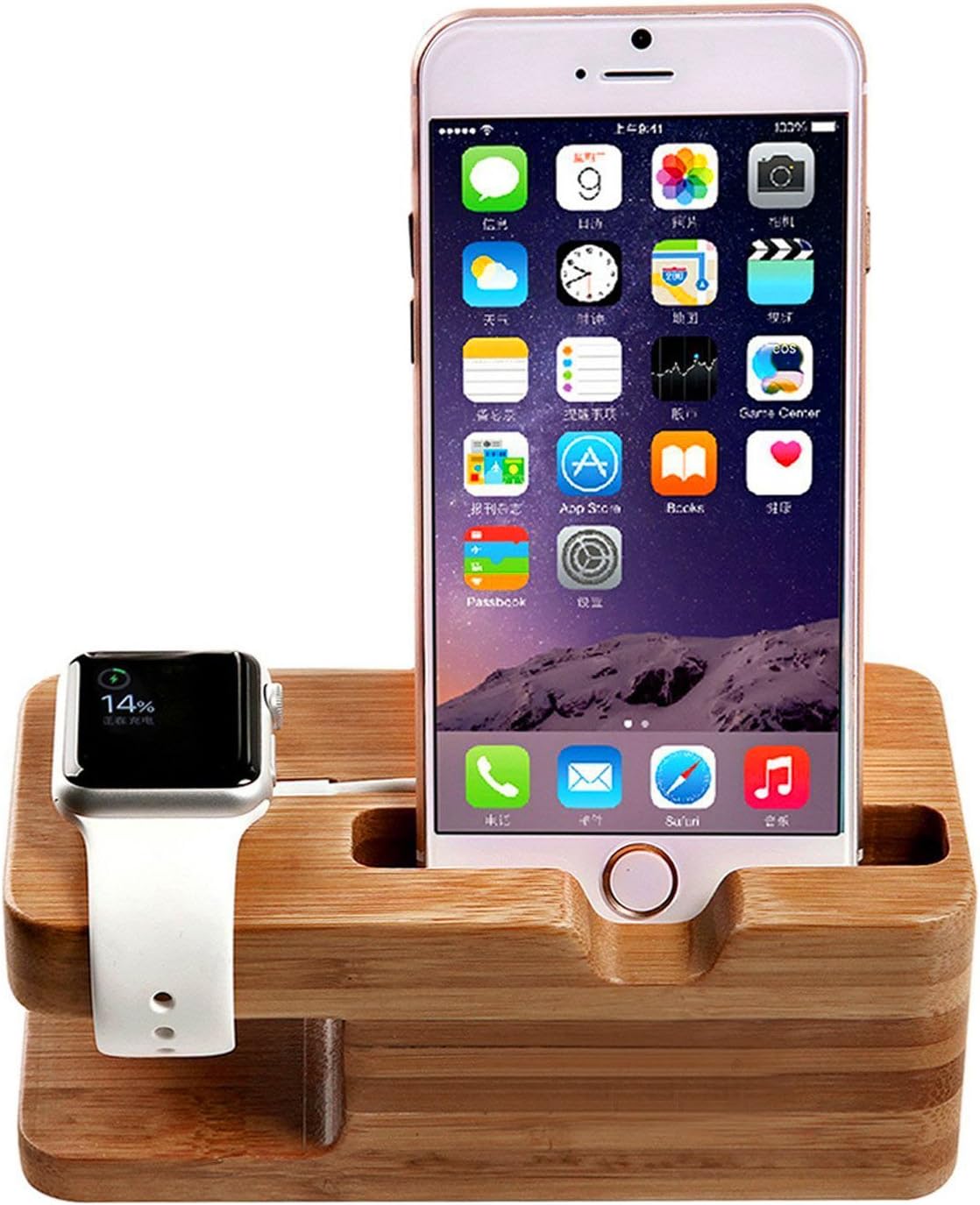 AICase Watch Stand, iWatch Bamboo Wood Charging Dock Charge Station Stock Cradle Holder for Apple Watch & iPhone X/ 8 Plus/ 8/7 Plus 6 6 Plus 5S 5 (Bamboo Wood II)