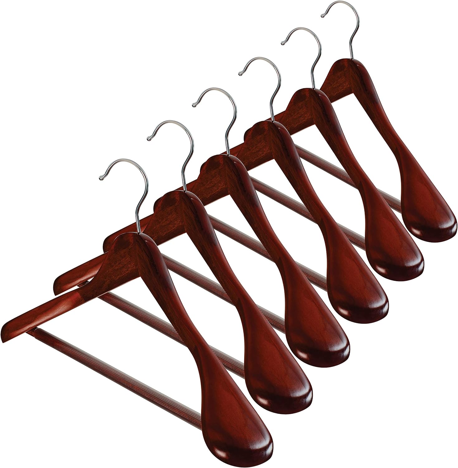 ZOBER High-Grade Non Slip Smooth Finish Wide Shoulder Wooden Clothes Hangers 10 Pack, for Closet, Dresses Holds Upto 20lbs, 360�� Swivel Hook