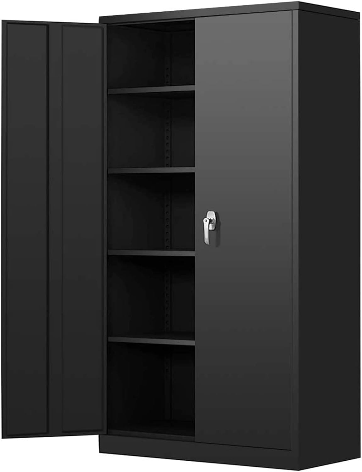 Greenvelly Steel SnapIt Storage Cabinet 72 Locking Metal Garage Storage Cabinet with 4 Adjustable Shelves, 2 Doors and Lock for File, Office, Garage, Home (Black)