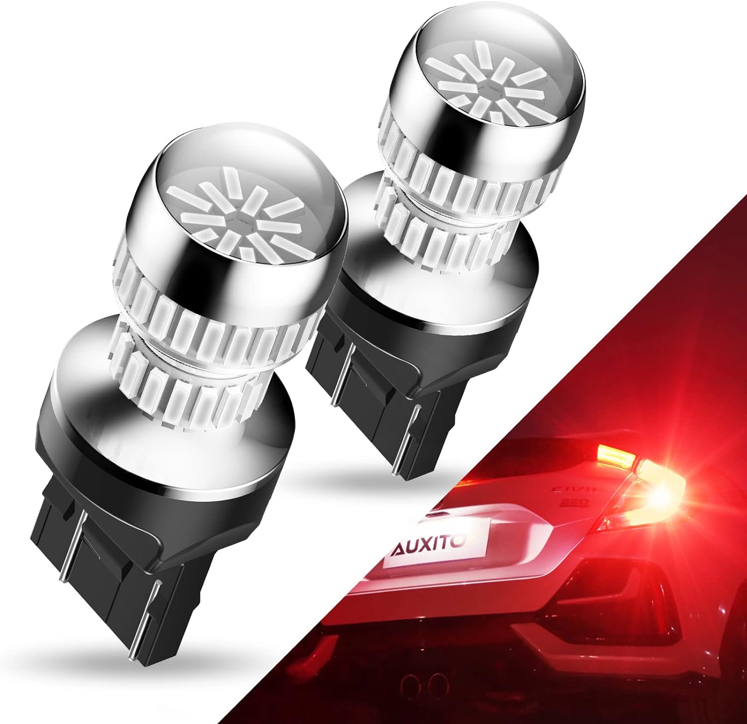 AUXITO Upgraded 7440 7443 LED Bulb Red for Tail Lights Brake Lights, Super Bright T20 W21W 7441 7444 LED Replacement for Stop Tail Brake Signal Lights, Pack of 2