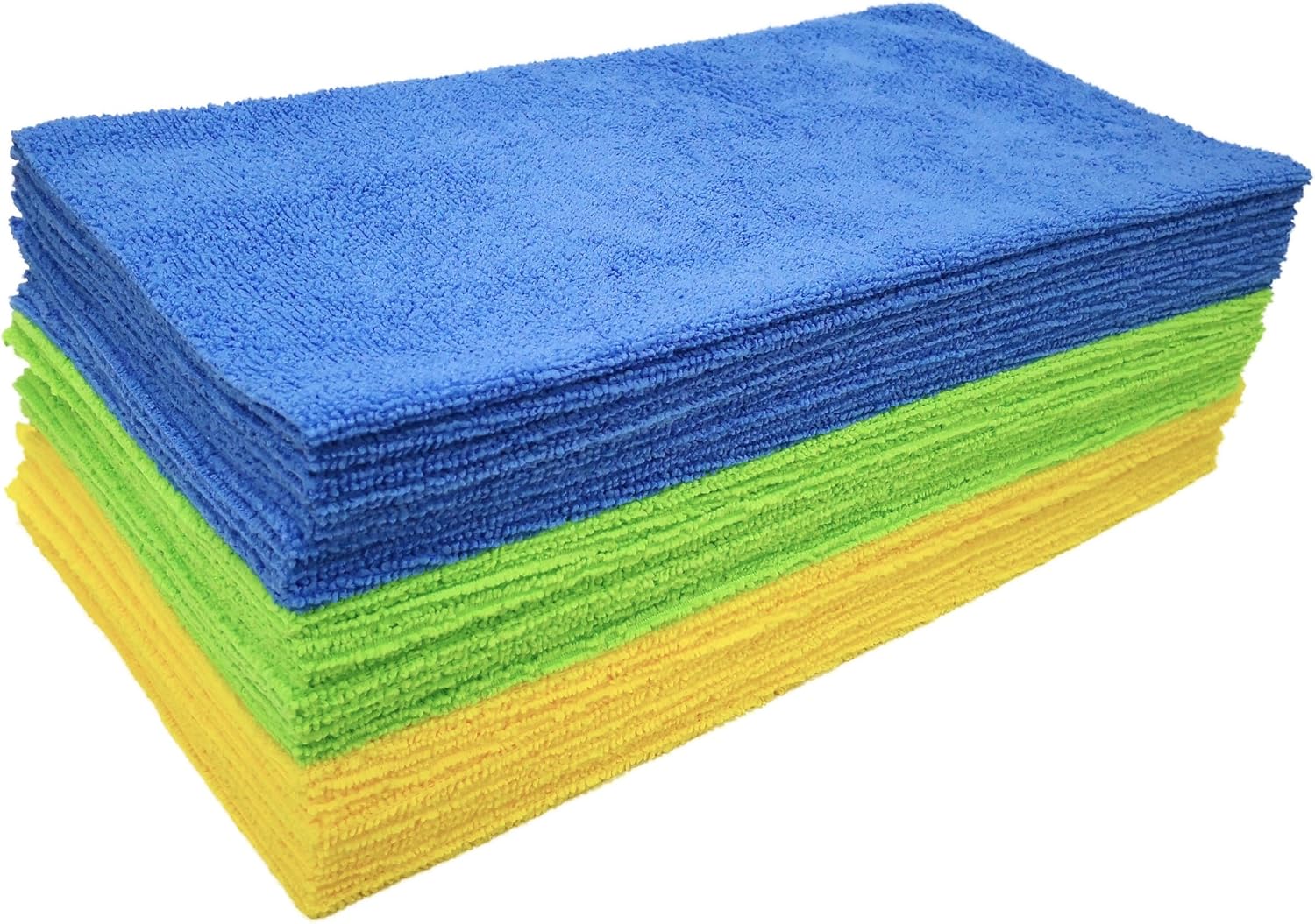 POLYTE Microfiber Cleaning Cloth Ultrasonic Cut Edgeless, 14 x 14 in (36 Pack, Blue,Green,Yellow)