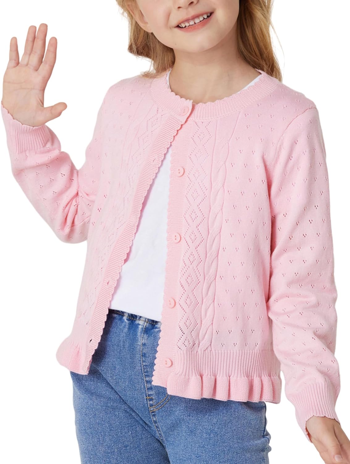 GRACE KARIN Girls Long Sleeve Cardigan Sweater Girls Button Closure Knitted Cable Cardigan 5-12Y