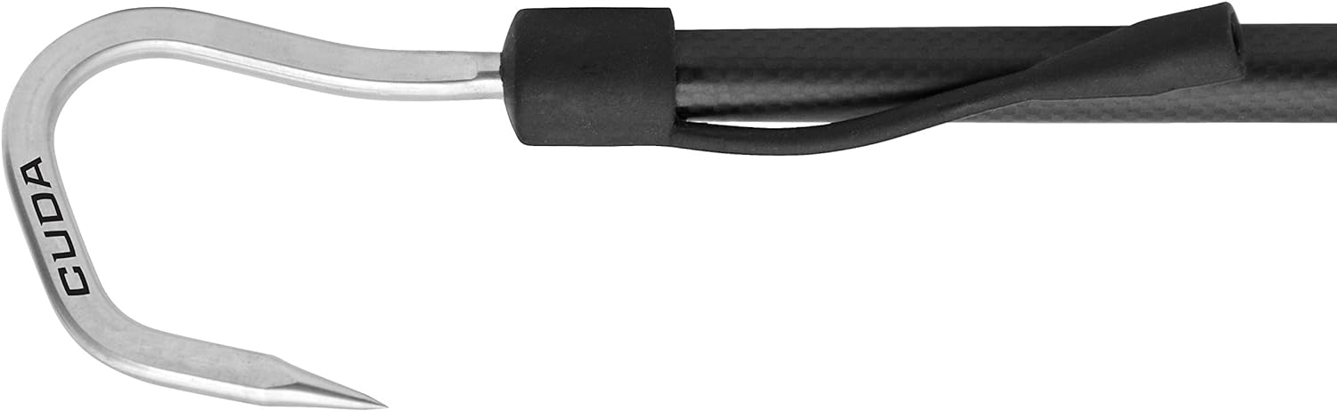 CudaCuda Carbon Fiber Gaff - 4ft Shaft with 2 Hook (Forged Stainless Steel Head, Rope Grips, Floats)