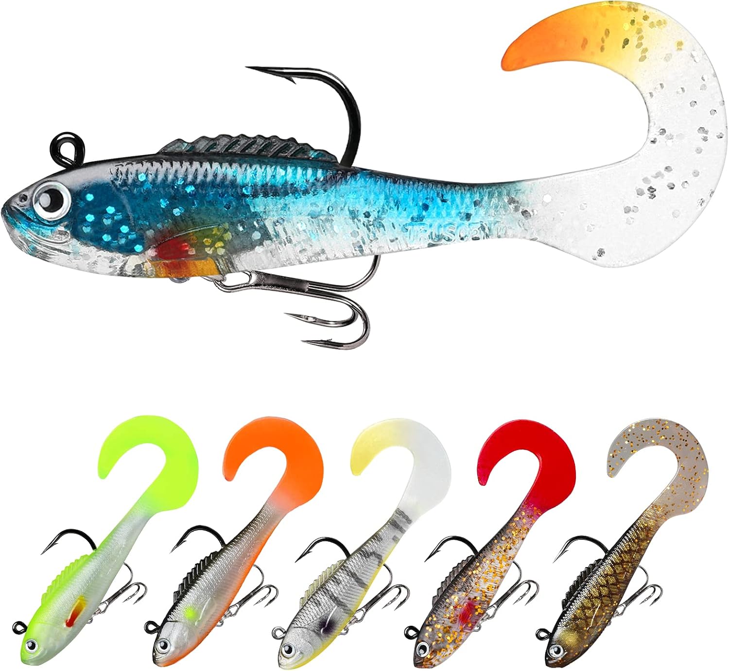 TRUSCEND Pre-rigged Fishing Jigs for Freshwater and Saltwater, 1:50 Super Durable TPE Fishing Lures, Well-made Lifelike Shrimp Crayfish Swimbait, Weedless Lure for Bass Trout Walleye, Keep Separately!