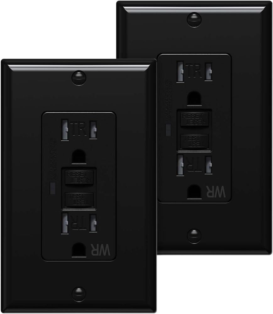 [2 Pack] WEBANG Self-Test GFCI Outlets, Tamper-Resistant and Weather-Resistant, GFCI Receptacle with LED Indicator, Decorative Wall Plates and Screws Included, 15 Amp/125 Volt, ETL Listed, Black