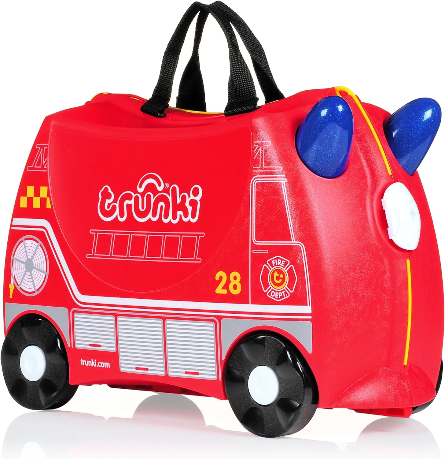 Trunki Ride-On Kids Suitcase | Tow-Along Toddler Luggage | Carry-On Cute Bag with Wheels | Kids Luggage and Airplane Travel Essentials: Frank Fire Truck Red