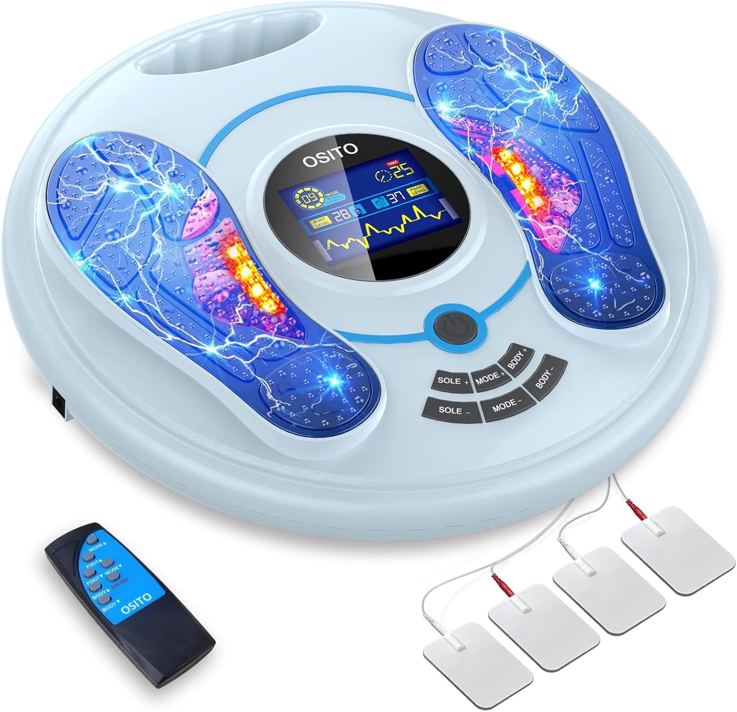 OSITO EMS Foot Massager for NeuropathyElectronic Stimulator for Foot Blood Circulation-Neuropathy Treatement Therapy for Foot Pain Relief, TENS Units for Feet with Remote Control & 4 TENS Pads