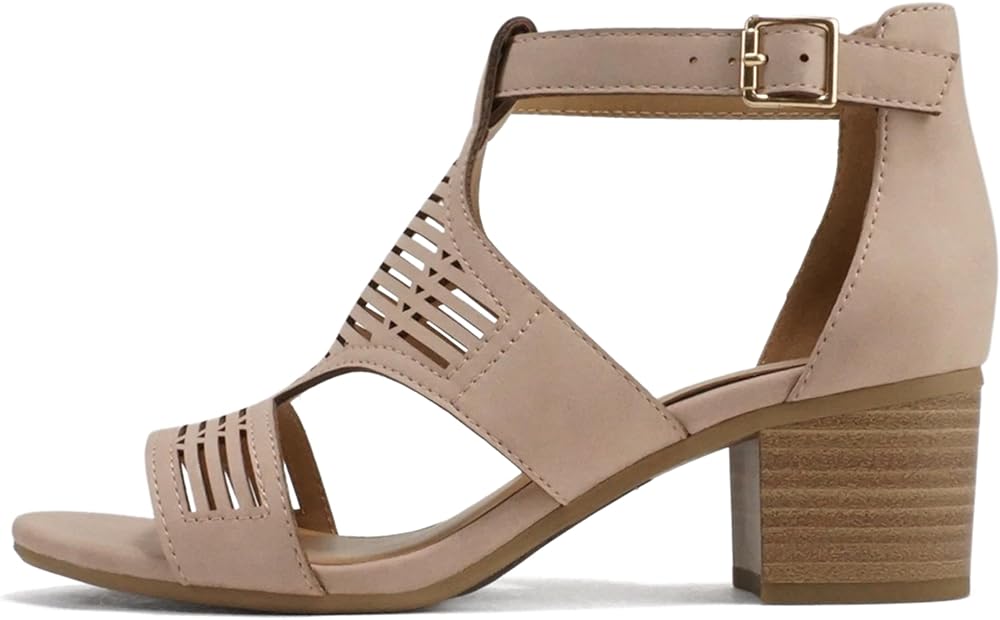 Soda Norway ~ Women Open Toe Closed Back Counter Cutout Upper Low Block Heel Sandal with Adjustable Ankle Strap