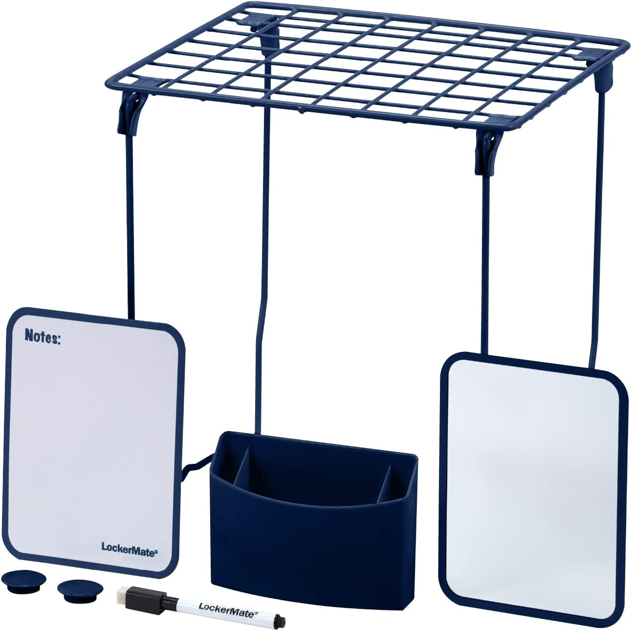 LockerMate 7-Piece Locker Organizer Kit, Includes Locker Shelf, Mirror, Whiteboard, Storage Cup & Dry Erase Marker, Blue