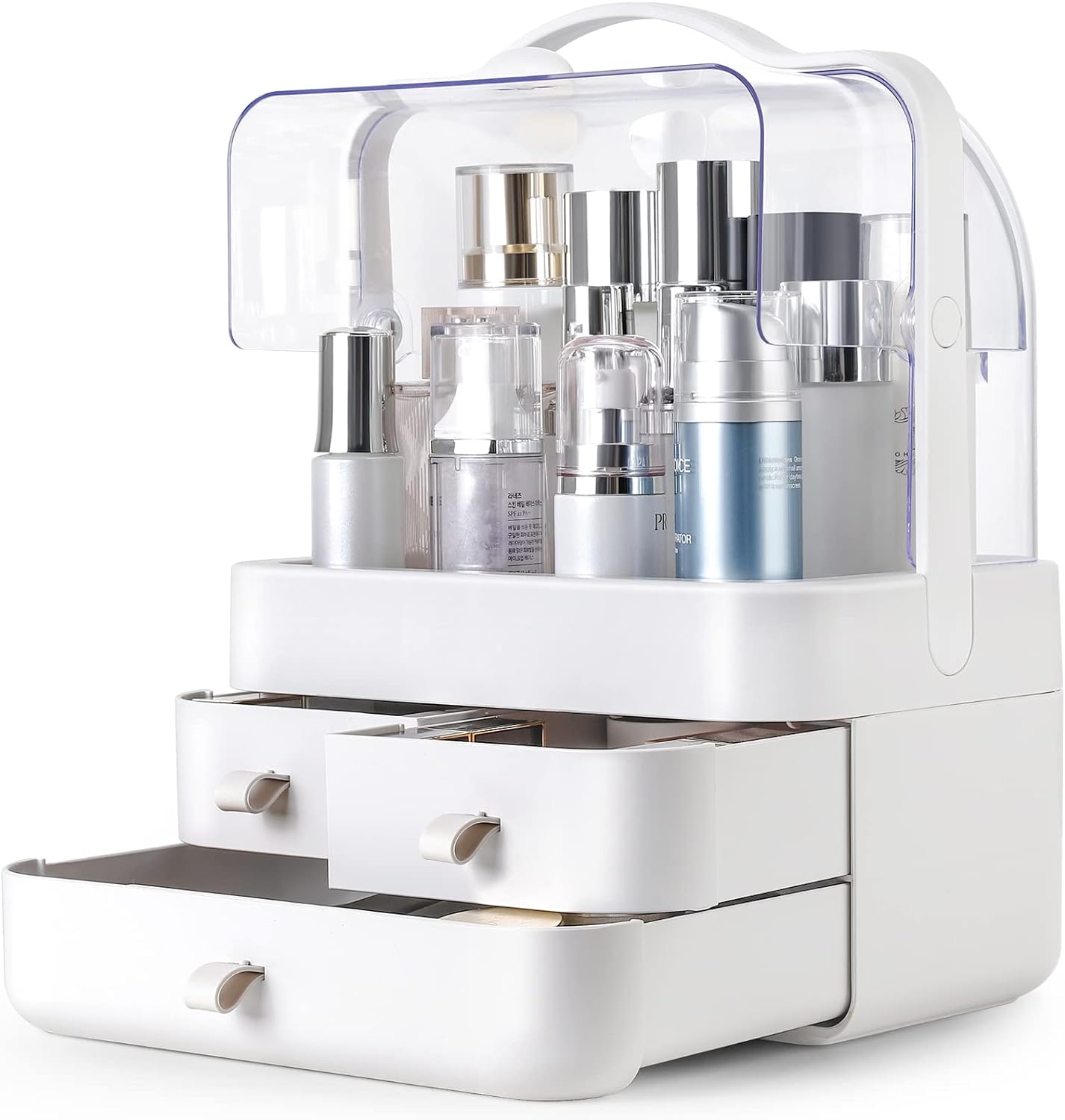 Homde Makeup Organizer Dust Water Proof Cosmetics Storage Display with Fully Open Lid Drawers Handle Skincare Case Great for Bathroom Countertop and Bedroom Vanity Dresser