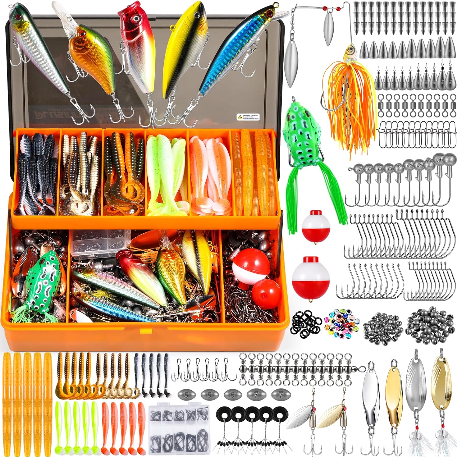 PLUSINNO 353/404 PCS Fishing Lures, Upgrade Fishing Tackle Box with Tackle Included, Crankbaits, Hooks, Weights, Other Accessories, Fishing Lure Bait Gear Equipment Kit Gift for Men Freshwater Bass