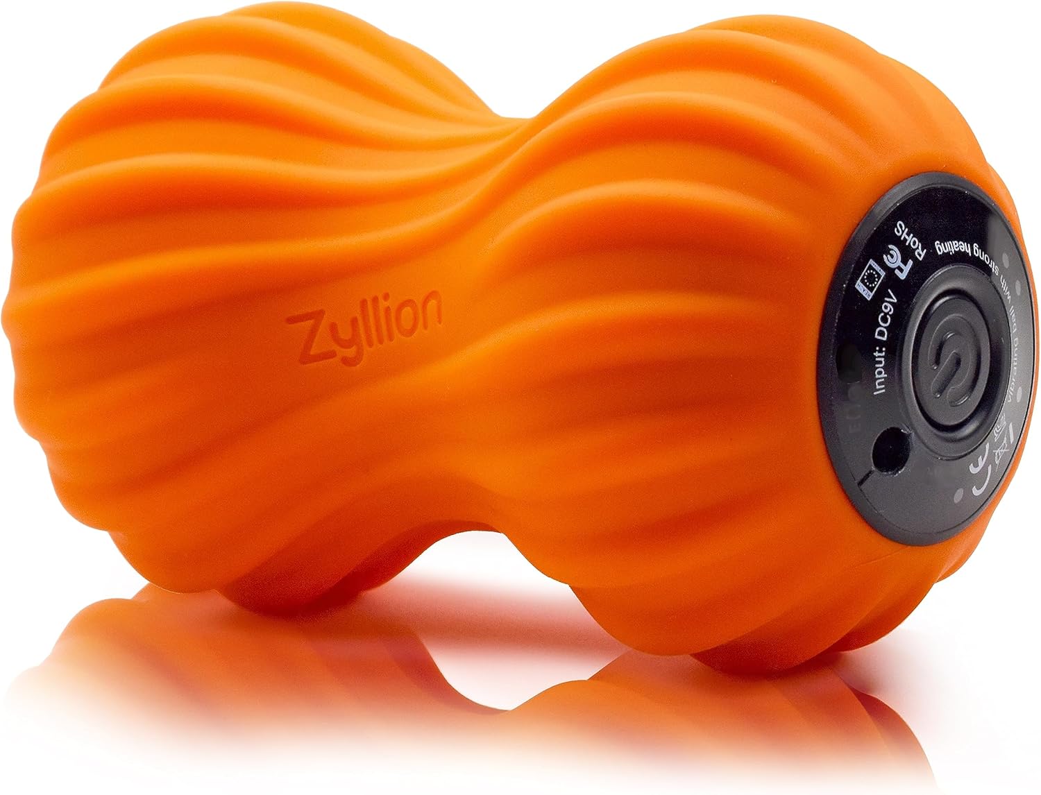 Zyllion Vibrating Peanut Massage Ball - Rechargeable Double Lacrosse Muscle Foam Roller for Physical Therapy, Myofascial Trigger Point Release, Plantar Fasciitis - Orange (ZMA-30)