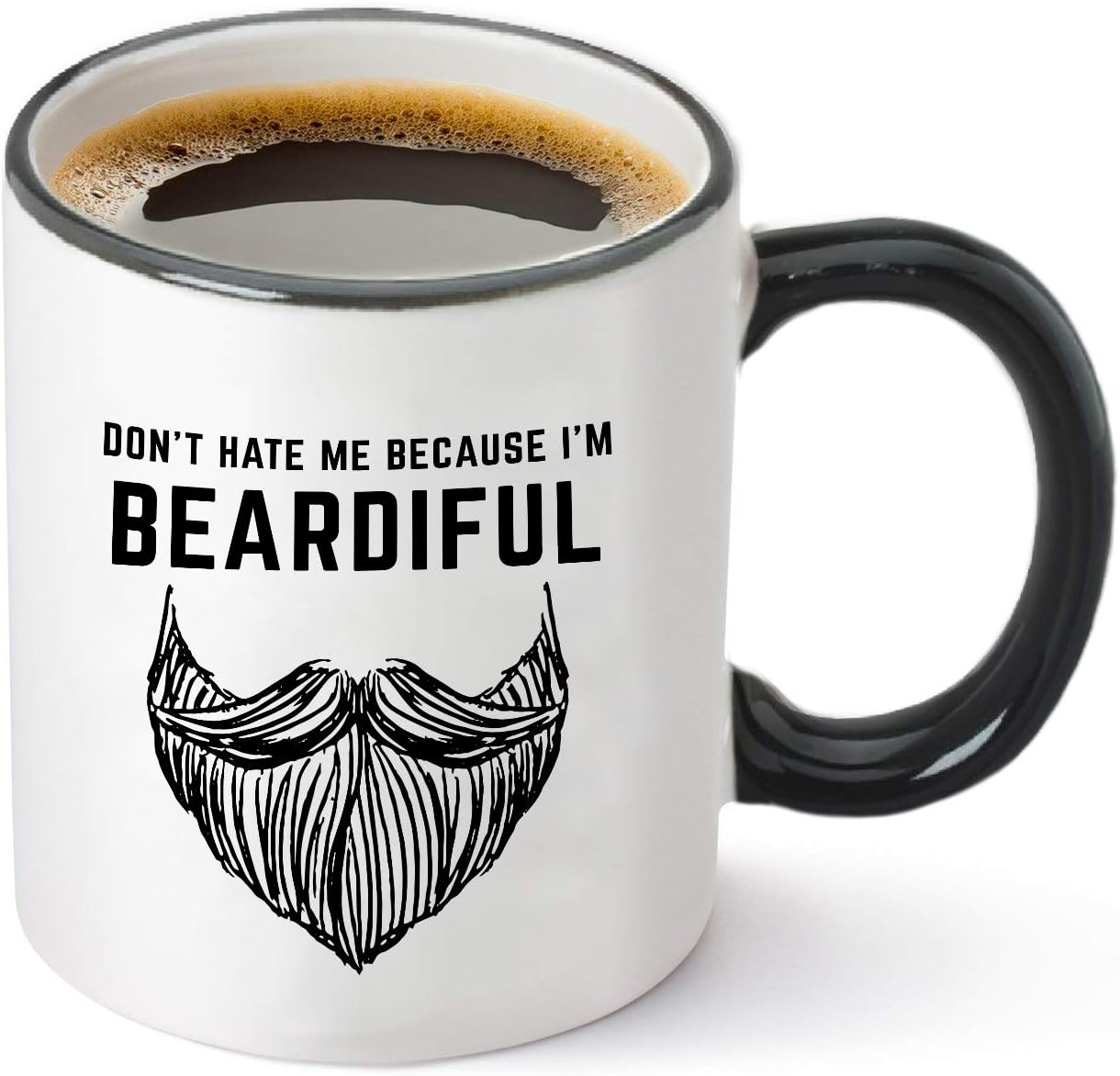 Don't Hate Me Because I'm Beardiful Coffee Mug - Funny Beard Gift For Him  Birthday or Christmas Gift Idea for Husband, Brother, Dad, Man or Men - 11 oz Tea Cup White