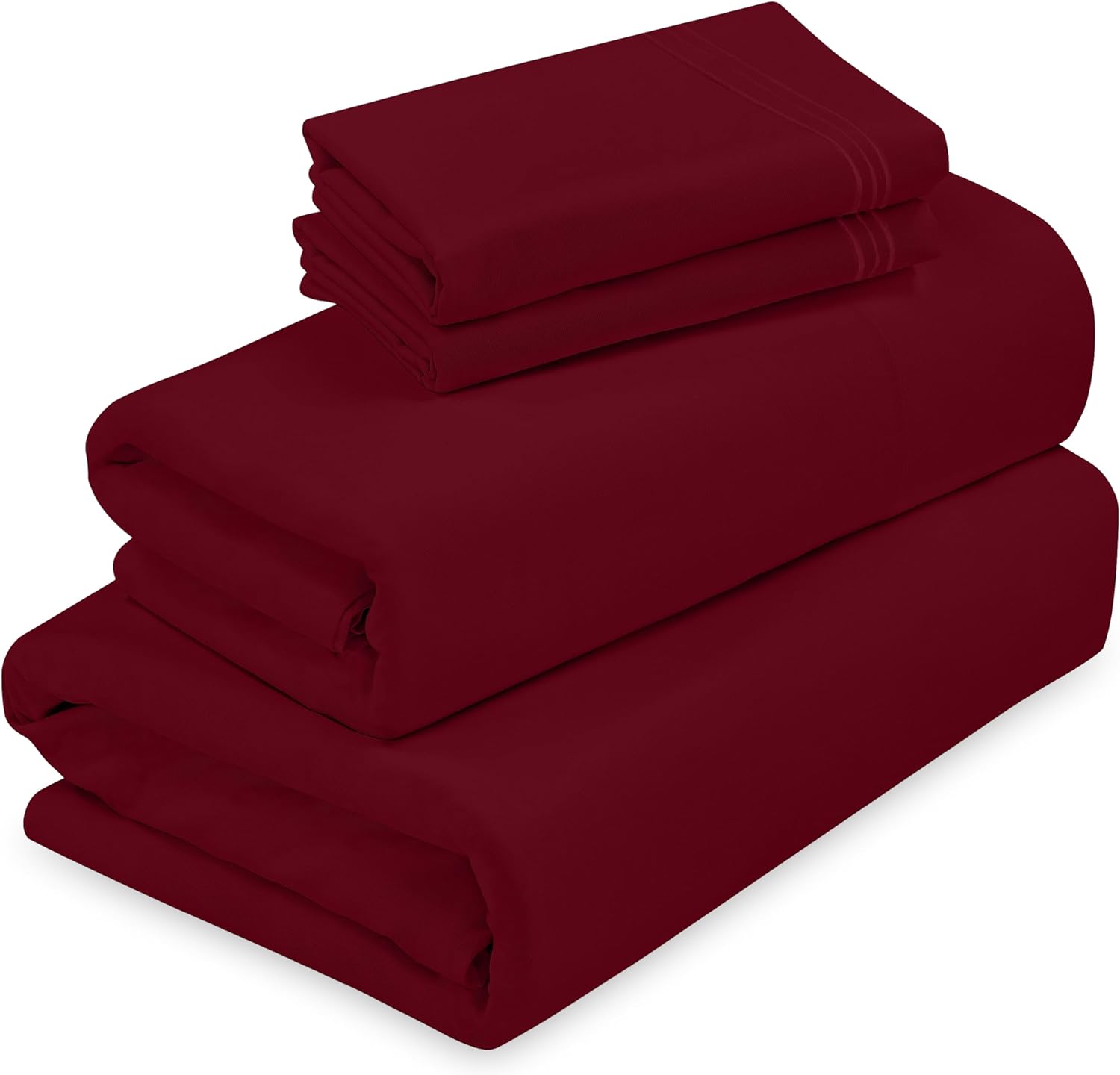 ROYALE LINENS - 4 Piece California King Bed Sheet - Brushed Microfiber 1800 Bedding - 1 Fitted Sheet, 1 Flat Sheet, 2 Pillow Case - Wrinkle & Fade Resistant Cal King Size Sheet Set (Kingcal, Burgundy)