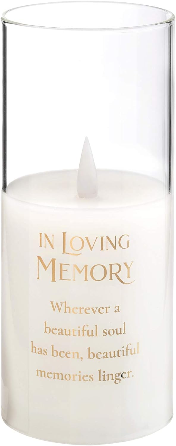 Lillian Rose Loving Memory Glass LED Candle with Sympathy Verse, 7, Off white