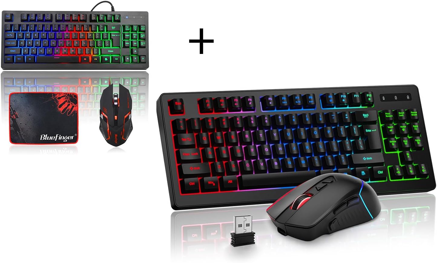 Wired 87 Keys Backlit Gaming Keyboard and Mouse Combo, 87 Keys Wireless Gaming Keyboard and Mouse Combo for Mac Laptop Computer PC Gamer