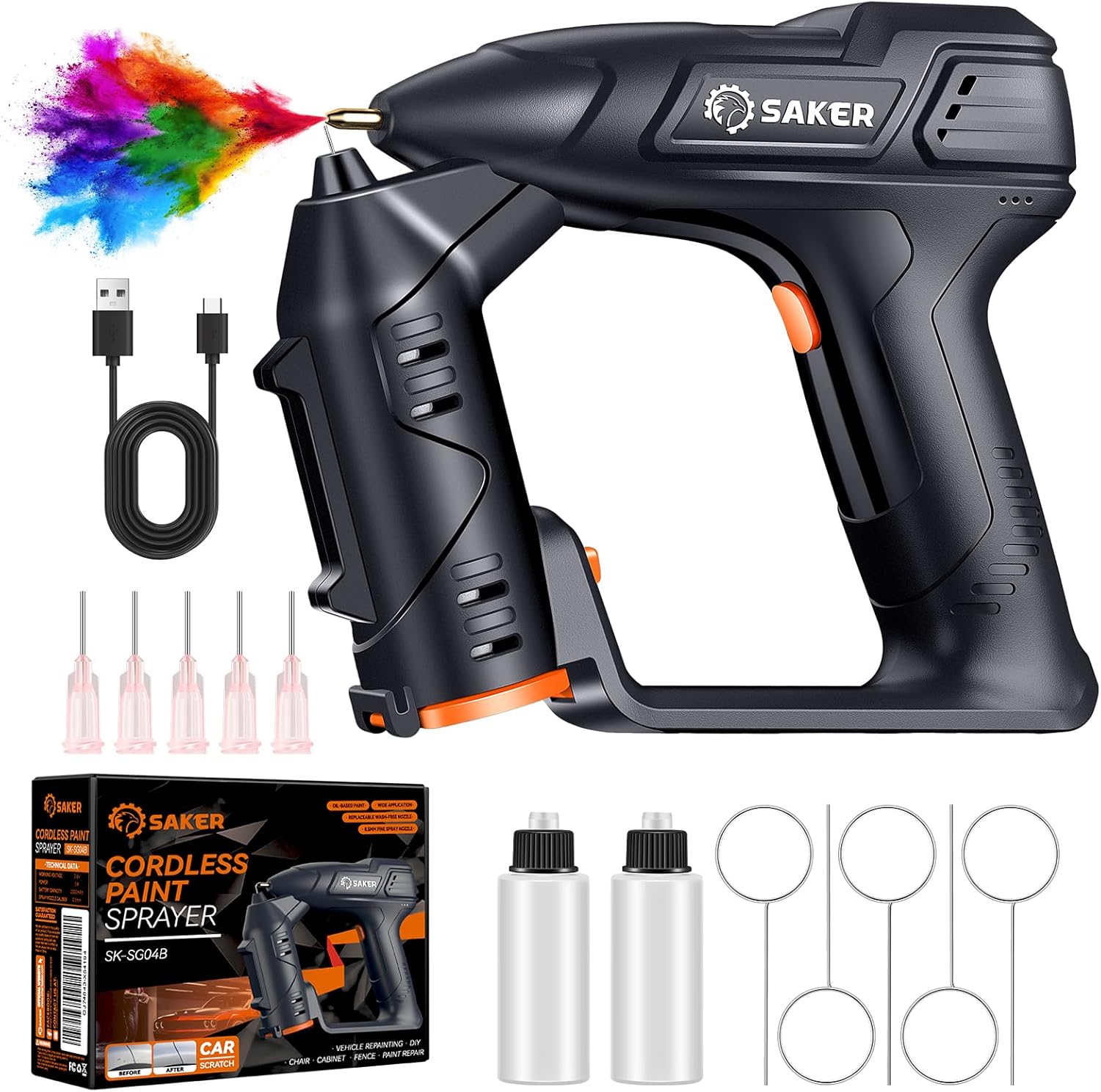 Saker Electric Paint Sprayer Gun for Car Paint Scratch Repair,Cordless Airbrush Gun 0.5MM Nozzle and Cleaning Sets for Painting Cars,Cabinet, Paint Repair and DIY Dark Blue 1 Gear