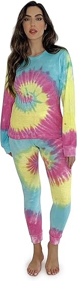 Just Love Womens Tie Dye Two Piece Thermal Pajama Set