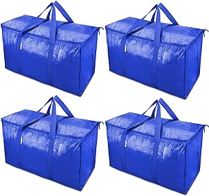 TICONN 4 Pack Extra Large Moving Bags with Zippers & Carrying Handles, Heavy-Duty Storage Tote for Space Saving Moving Storage (30Gallon)